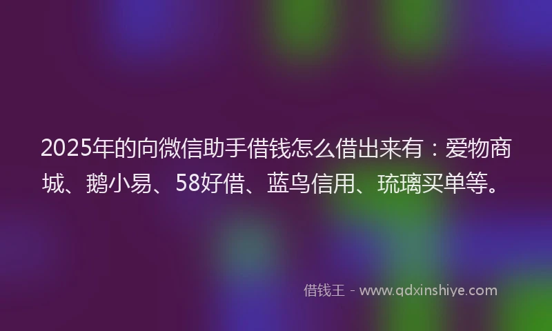 2025年的向微信助手借钱怎么借出来有：爱物商城、鹅小易、58好借、蓝鸟信用、琉璃买单等。