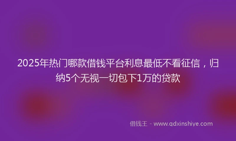 2025年热门哪款借钱平台利息最低不看征信，归纳5个无视一切包下1万的贷款