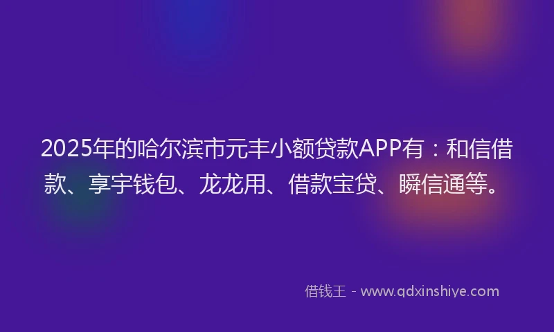 2025年的哈尔滨市元丰小额贷款APP有：和信借款、享宇钱包、龙龙用、借款宝贷、瞬信通等。