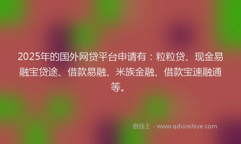 2025年的国外网贷平台申请有：粒粒贷、现金易融宝贷途、借款易融、米族金融、借款宝速融通等。