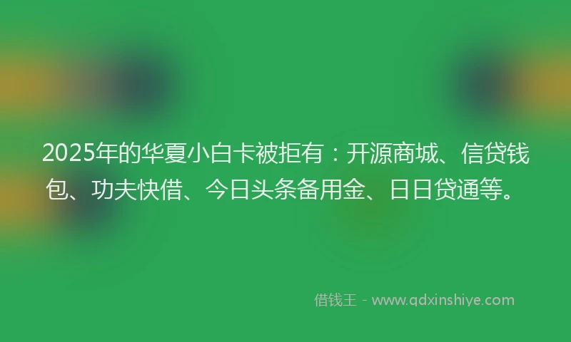 2025年的华夏小白卡被拒有：开源商城、信贷钱包、功夫快借、今日头条备用金、日日贷通等。