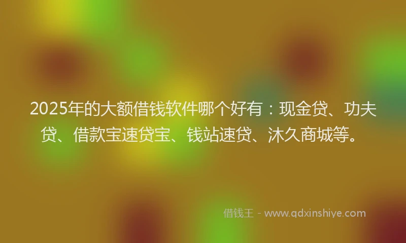2025年的大额借钱软件哪个好有：现金贷、功夫贷、借款宝速贷宝、钱站速贷、沐久商城等。