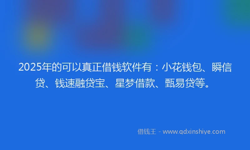 2025年的可以真正借钱软件有：小花钱包、瞬信贷、钱速融贷宝、星梦借款、甄易贷等。