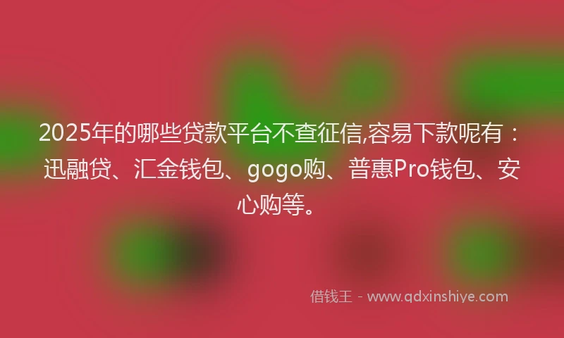 2025年的哪些贷款平台不查征信,容易下款呢有：迅融贷、汇金钱包、gogo购、普惠Pro钱包、安心购等。