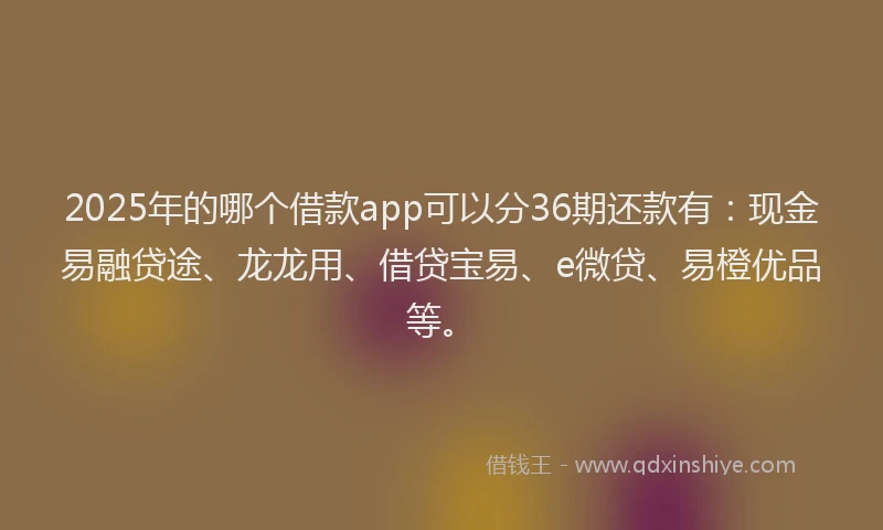 2025年的哪个借款app可以分36期还款有：现金易融贷途、龙龙用、借贷宝易、e微贷、易橙优品等。