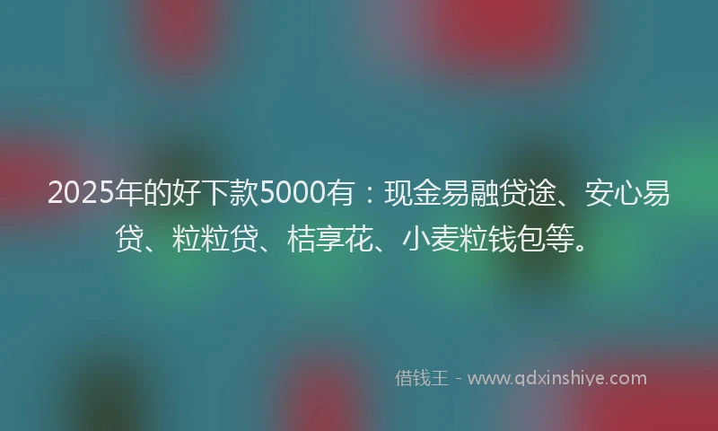 2025年的好下款5000有：现金易融贷途、安心易贷、粒粒贷、桔享花、小麦粒钱包等。