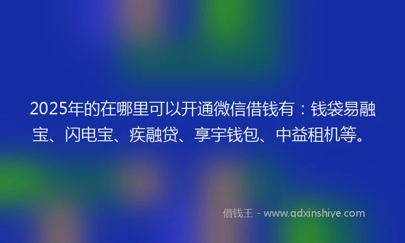 2025年的在哪里可以开通微信借钱有：钱袋易融宝、闪电宝、疾融贷、享宇钱包、中益租机等。
