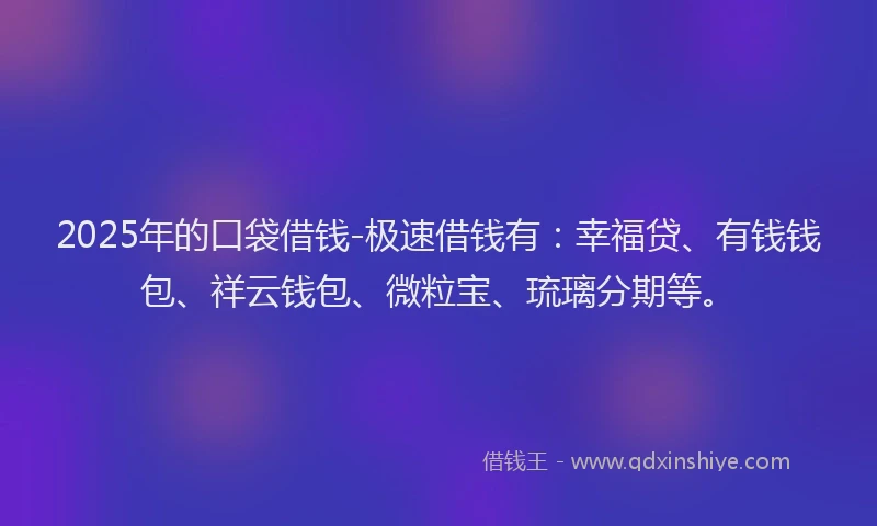 2025年的口袋借钱-极速借钱有：幸福贷、有钱钱包、祥云钱包、微粒宝、琉璃分期等。