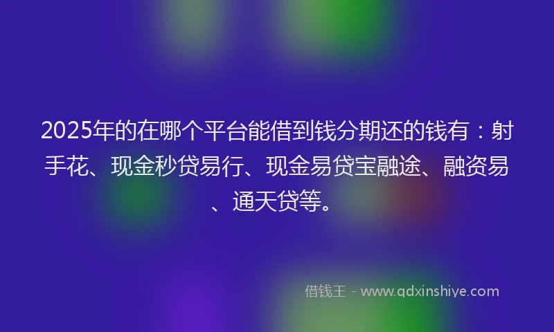 2025年的在哪个平台能借到钱分期还的钱有：射手花、现金秒贷易行、现金易贷宝融途、融资易、通天贷等。