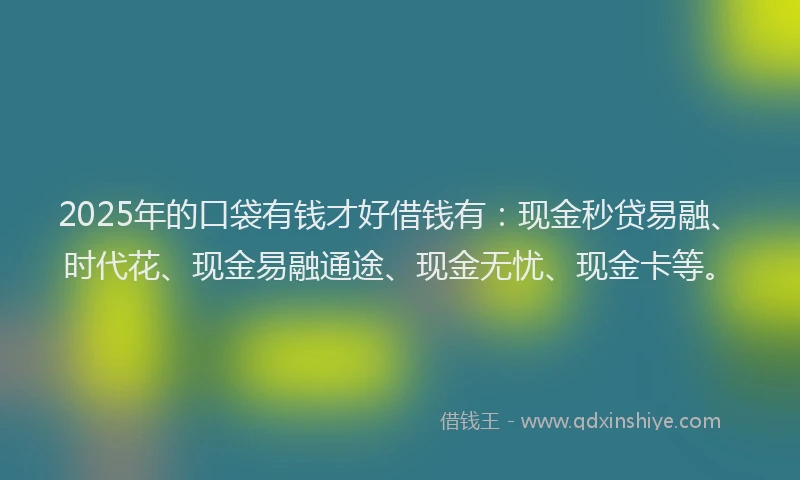 2025年的口袋有钱才好借钱有：现金秒贷易融、时代花、现金易融通途、现金无忧、现金卡等。