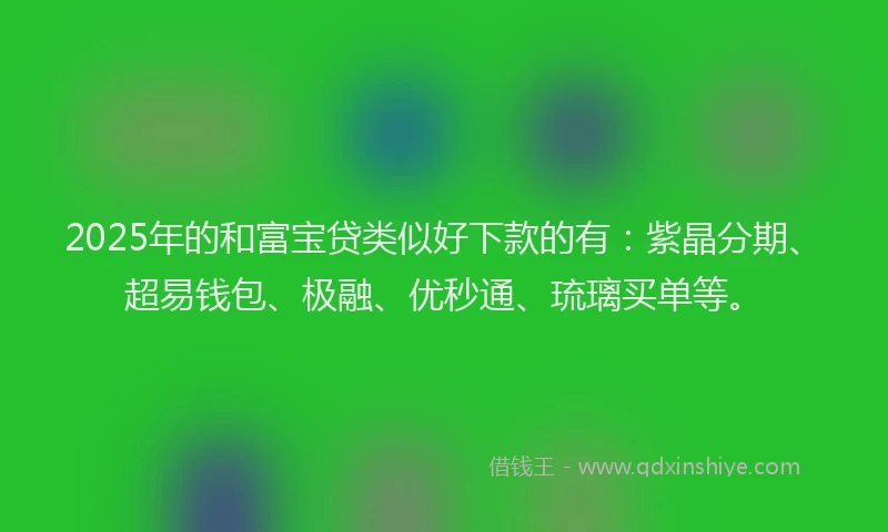2025年的和富宝贷类似好下款的有：紫晶分期、超易钱包、极融、优秒通、琉璃买单等。