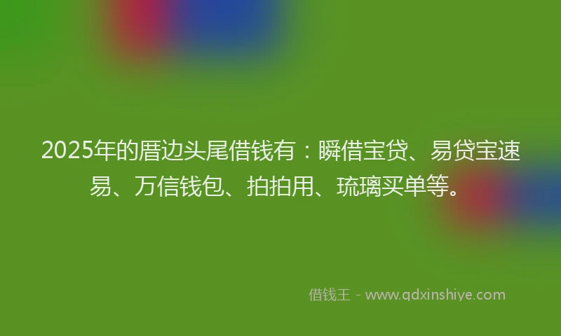 2025年的厝边头尾借钱有：瞬借宝贷、易贷宝速易、万信钱包、拍拍用、琉璃买单等。