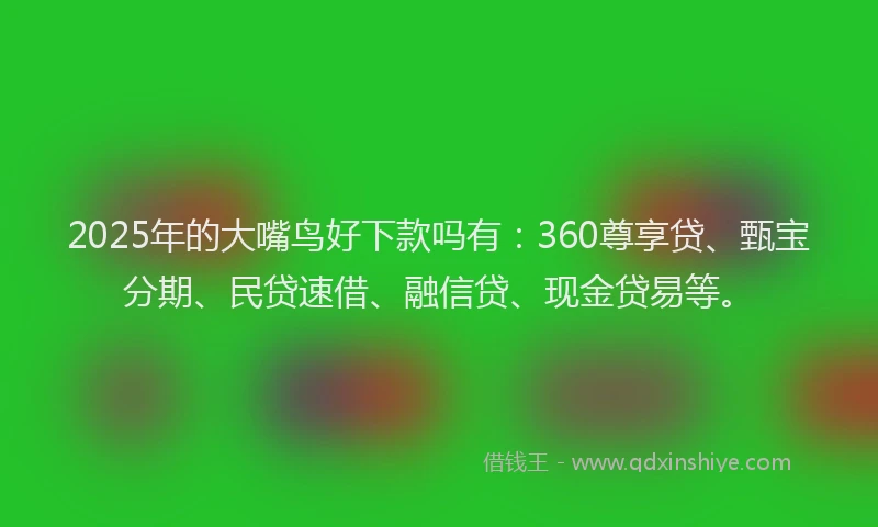 2025年的大嘴鸟好下款吗有：360尊享贷、甄宝分期、民贷速借、融信贷、现金贷易等。