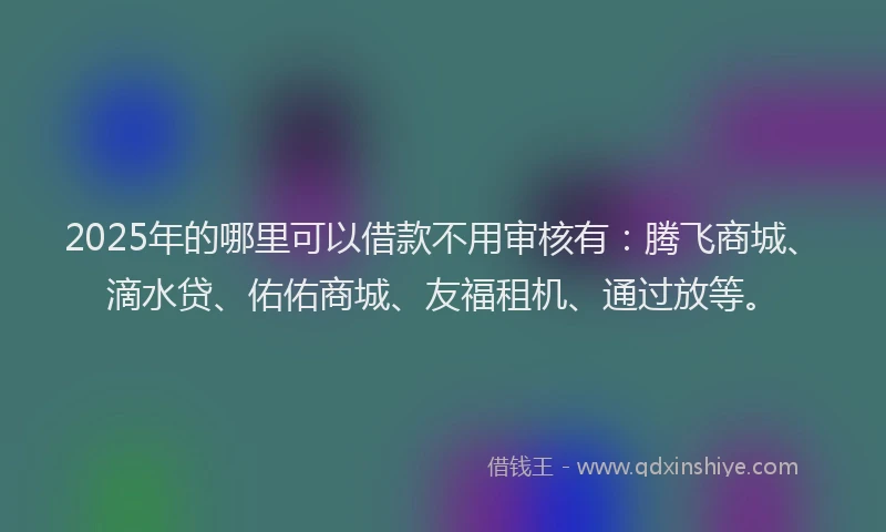 2025年的哪里可以借款不用审核有：腾飞商城、滴水贷、佑佑商城、友福租机、通过放等。