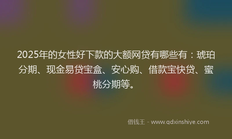 2025年的女性好下款的大额网贷有哪些有：琥珀分期、现金易贷宝盒、安心购、借款宝快贷、蜜桃分期等。