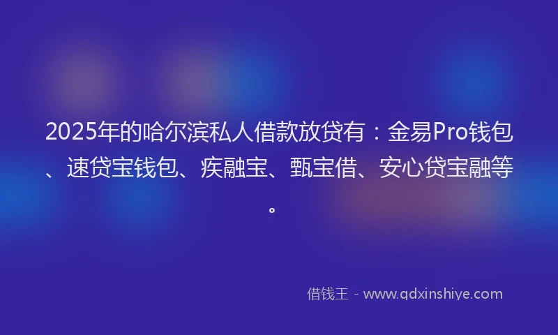 2025年的哈尔滨私人借款放贷有：金易Pro钱包、速贷宝钱包、疾融宝、甄宝借、安心贷宝融等。