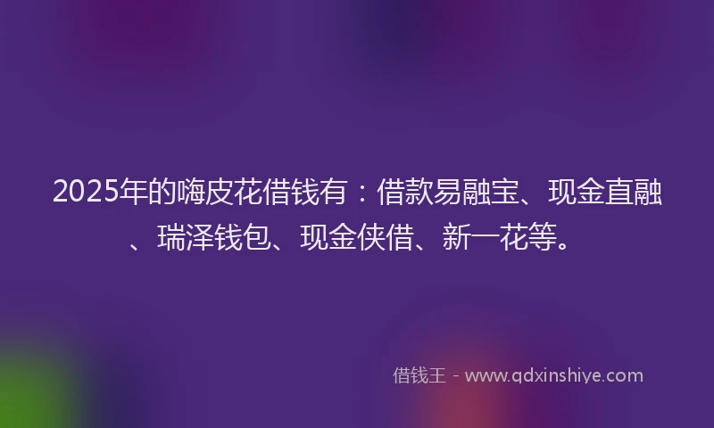 2025年的嗨皮花借钱有：借款易融宝、现金直融、瑞泽钱包、现金侠借、新一花等。