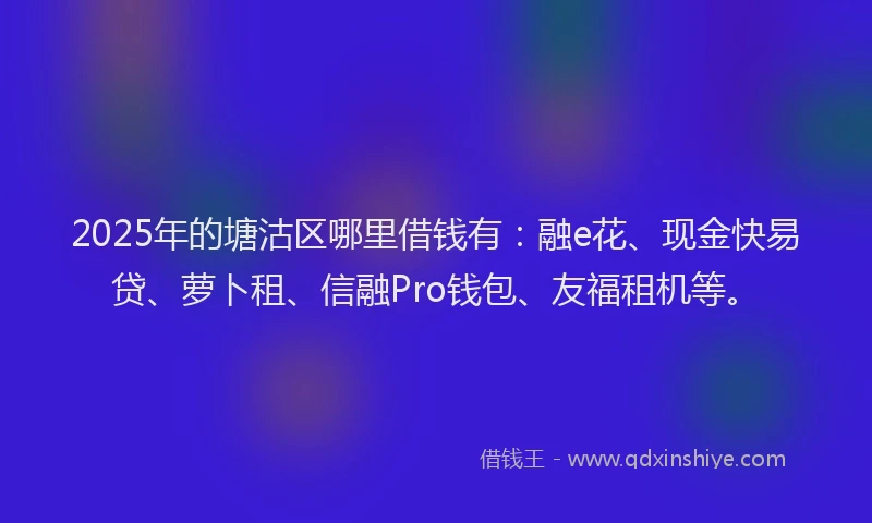 2025年的塘沽区哪里借钱有：融e花、现金快易贷、萝卜租、信融Pro钱包、友福租机等。