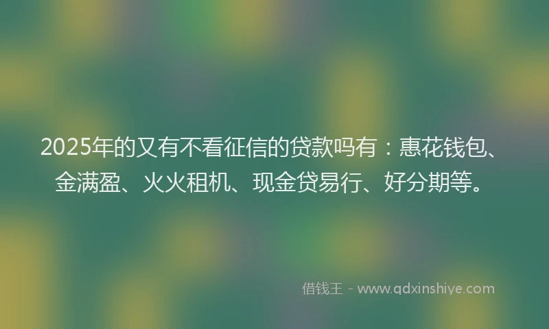 2025年的又有不看征信的贷款吗有：惠花钱包、金满盈、火火租机、现金贷易行、好分期等。