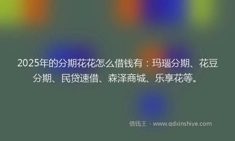 2025年的分期花花怎么借钱有：玛瑙分期、花豆分期、民贷速借、森泽商城、乐享花等。