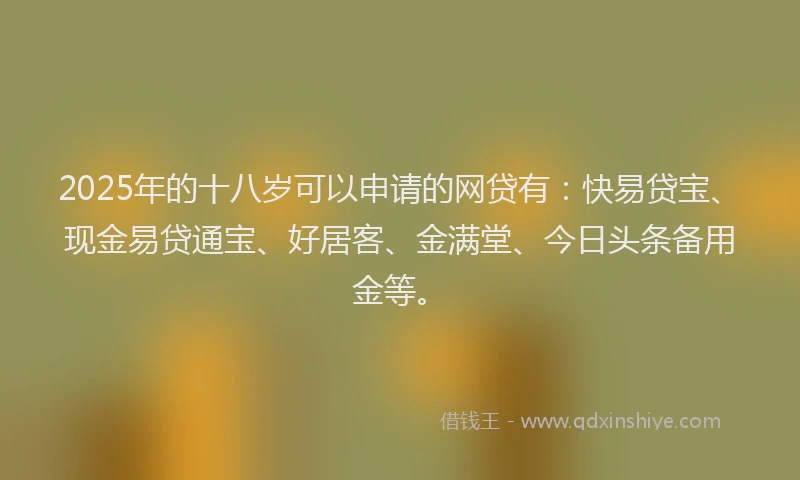 2025年的十八岁可以申请的网贷有：快易贷宝、现金易贷通宝、好居客、金满堂、今日头条备用金等。