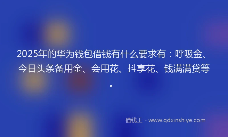 2025年的华为钱包借钱有什么要求有：呼吸金、今日头条备用金、会用花、抖享花、钱满满贷等。