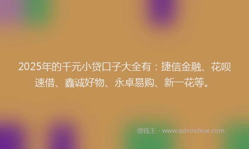 2025年的千元小贷口子大全有：捷信金融、花呗速借、鑫诚好物、永卓易购、新一花等。