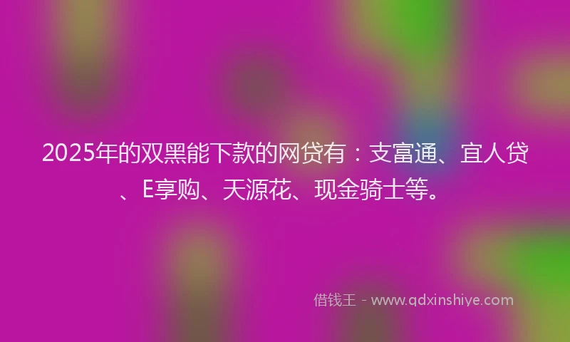 2025年的双黑能下款的网贷有：支富通、宜人贷、E享购、天源花、现金骑士等。