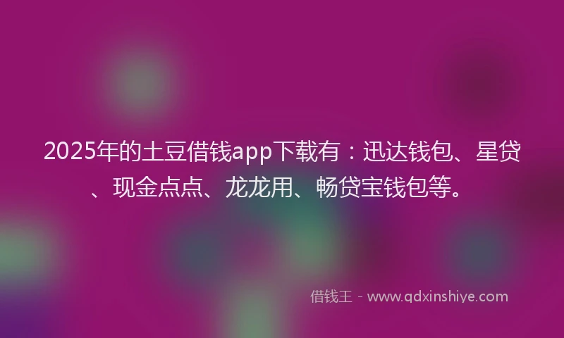 2025年的土豆借钱app下载有：迅达钱包、星贷、现金点点、龙龙用、畅贷宝钱包等。