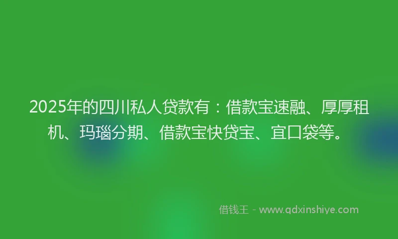 2025年的四川私人贷款有：借款宝速融、厚厚租机、玛瑙分期、借款宝快贷宝、宜口袋等。