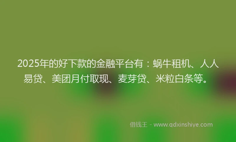 2025年的好下款的金融平台有：蜗牛租机、人人易贷、美团月付取现、麦芽贷、米粒白条等。