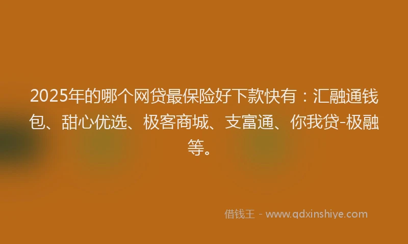 2025年的哪个网贷最保险好下款快有：汇融通钱包、甜心优选、极客商城、支富通、你我贷-极融等。