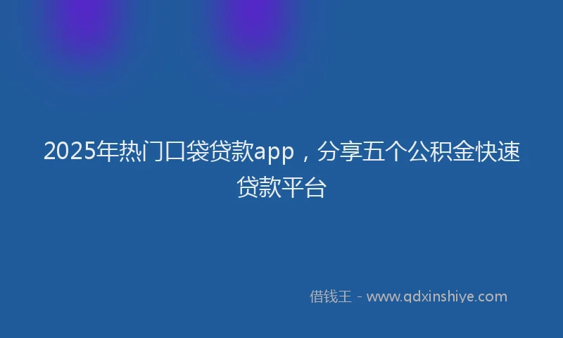 2025年热门口袋贷款app，分享五个公积金快速贷款平台
