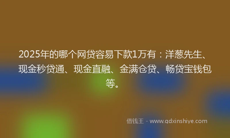 2025年的哪个网贷容易下款1万有：洋葱先生、现金秒贷通、现金直融、金满仓贷、畅贷宝钱包等。