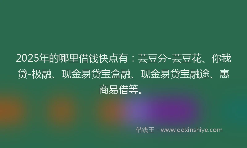 2025年的哪里借钱快点有：芸豆分-芸豆花、你我贷-极融、现金易贷宝盒融、现金易贷宝融途、惠商易借等。