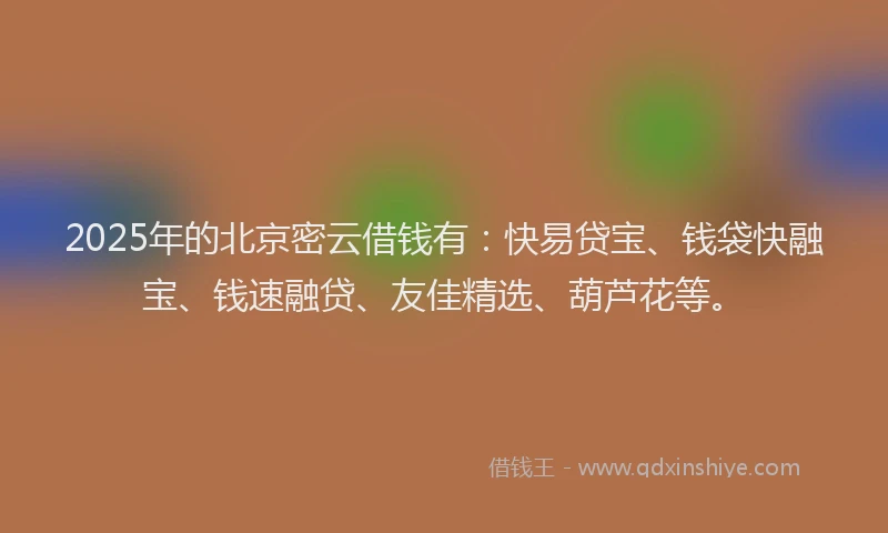 2025年的北京密云借钱有：快易贷宝、钱袋快融宝、钱速融贷、友佳精选、葫芦花等。