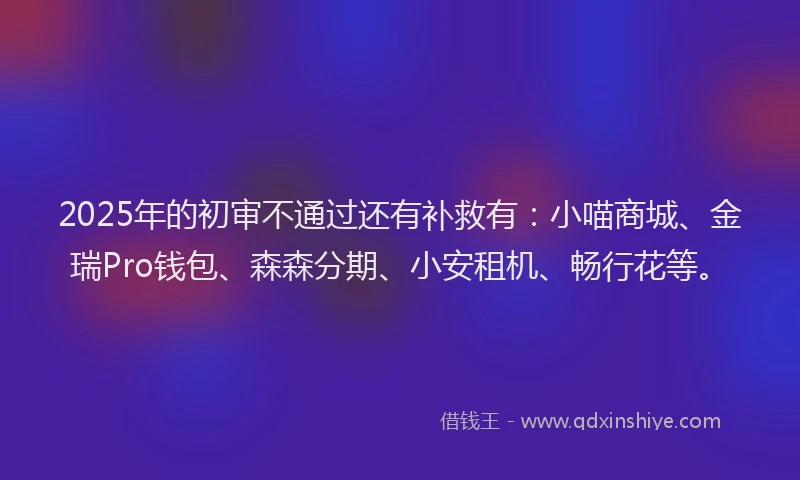 2025年的初审不通过还有补救有：小喵商城、金瑞Pro钱包、森森分期、小安租机、畅行花等。