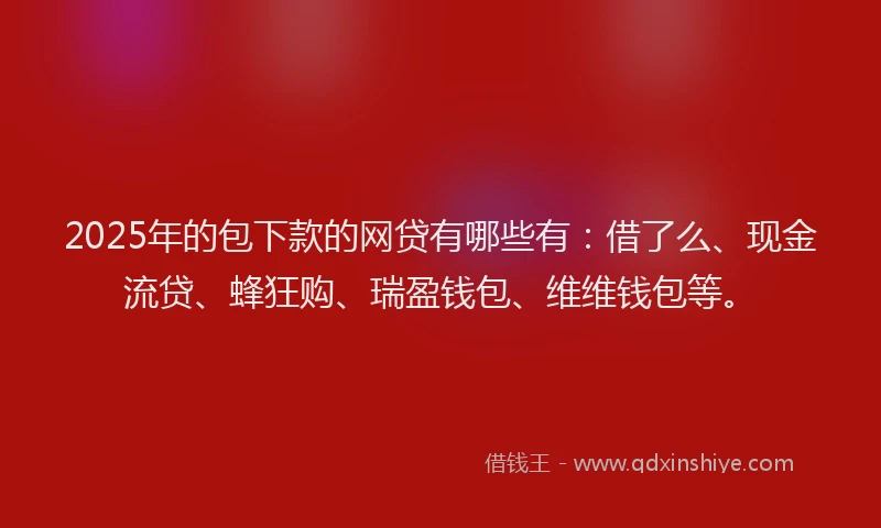 2025年的包下款的网贷有哪些有：借了么、现金流贷、蜂狂购、瑞盈钱包、维维钱包等。
