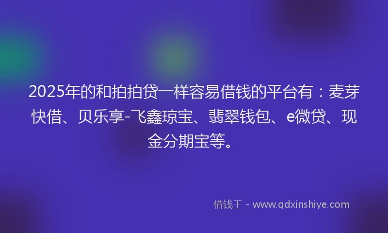 2025年的和拍拍贷一样容易借钱的平台有：麦芽快借、贝乐享-飞鑫琼宝、翡翠钱包、e微贷、现金分期宝等。