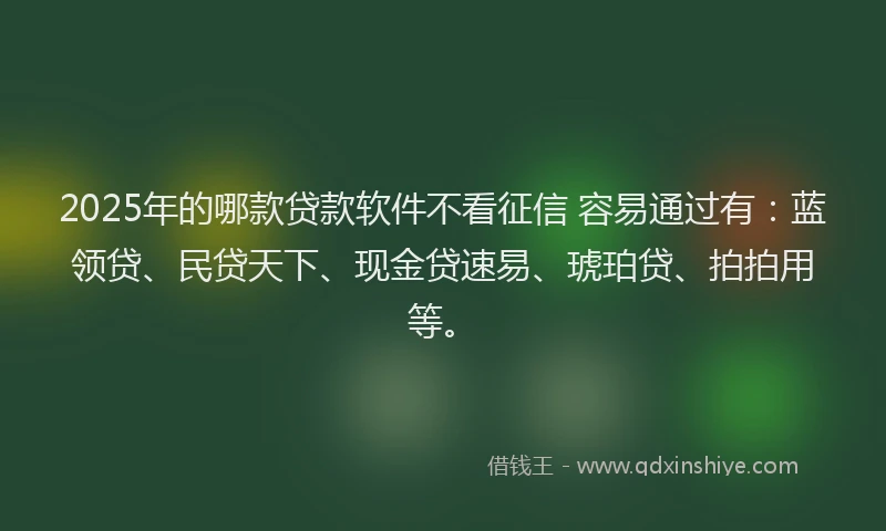2025年的哪款贷款软件不看征信 容易通过有：蓝领贷、民贷天下、现金贷速易、琥珀贷、拍拍用等。