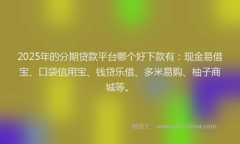 2025年的分期贷款平台哪个好下款有：现金易借宝、口袋信用宝、钱贷乐借、多米易购、柚子商城等。