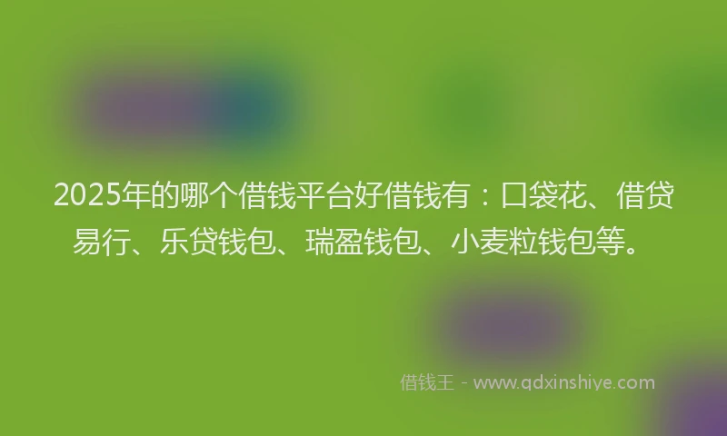 2025年的哪个借钱平台好借钱有：口袋花、借贷易行、乐贷钱包、瑞盈钱包、小麦粒钱包等。