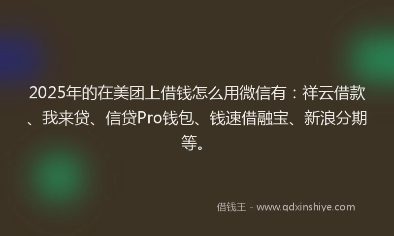 2025年的在美团上借钱怎么用微信有：祥云借款、我来贷、信贷Pro钱包、钱速借融宝、新浪分期等。