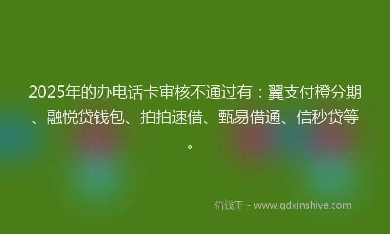 2025年的办电话卡审核不通过有：翼支付橙分期、融悦贷钱包、拍拍速借、甄易借通、信秒贷等。