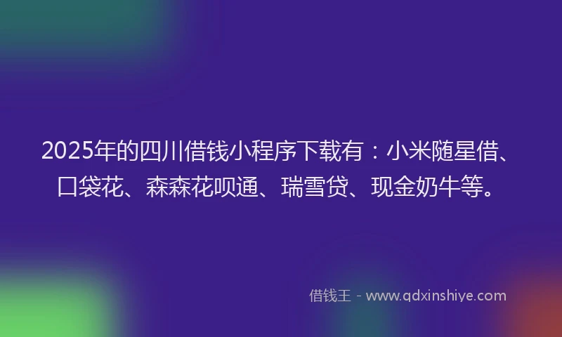 2025年的四川借钱小程序下载有：小米随星借、口袋花、森森花呗通、瑞雪贷、现金奶牛等。