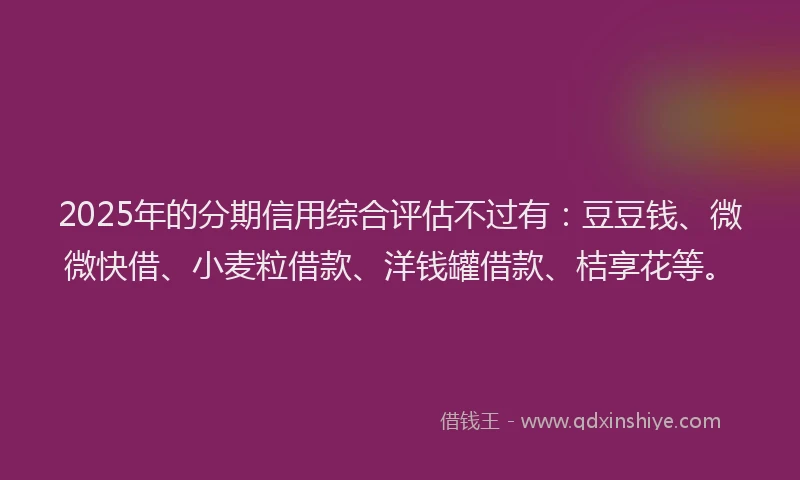 2025年的分期信用综合评估不过有：豆豆钱、微微快借、小麦粒借款、洋钱罐借款、桔享花等。