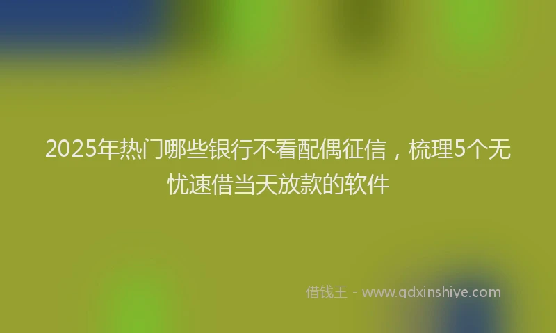 2025年热门哪些银行不看配偶征信，梳理5个无忧速借当天放款的软件