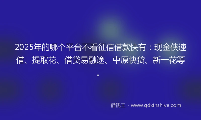 2025年的哪个平台不看征信借款快有：现金侠速借、提取花、借贷易融途、中原快贷、新一花等。