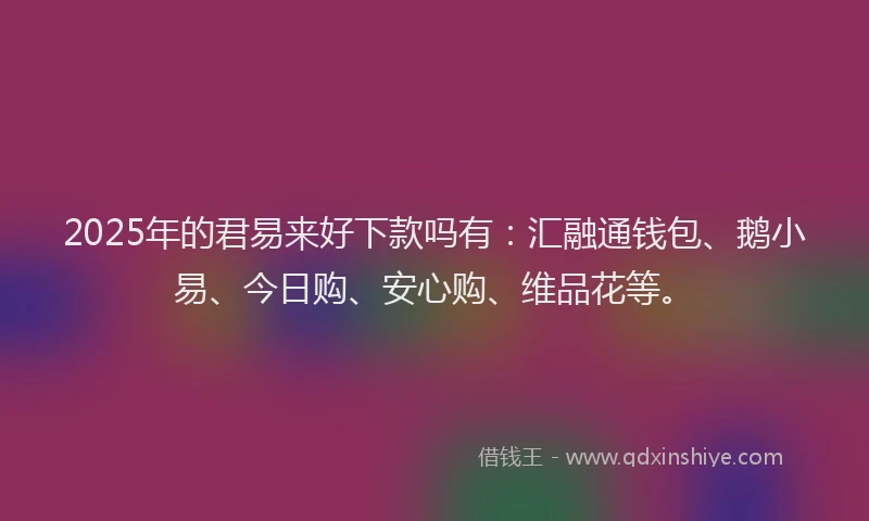 2025年的君易来好下款吗有：汇融通钱包、鹅小易、今日购、安心购、维品花等。