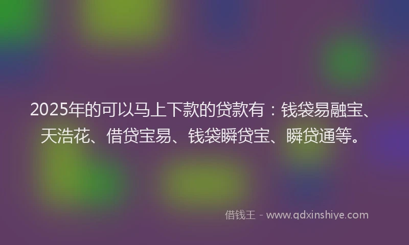 2025年的可以马上下款的贷款有：钱袋易融宝、天浩花、借贷宝易、钱袋瞬贷宝、瞬贷通等。